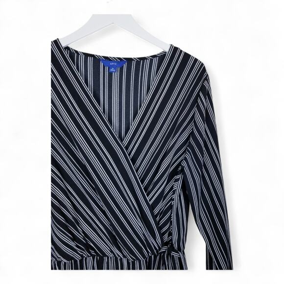 APT 9 Jumpsuit Wide Leg Surplice Wrap Tie Front Long Sleeve Black & White - XL - Picture 5 of 12